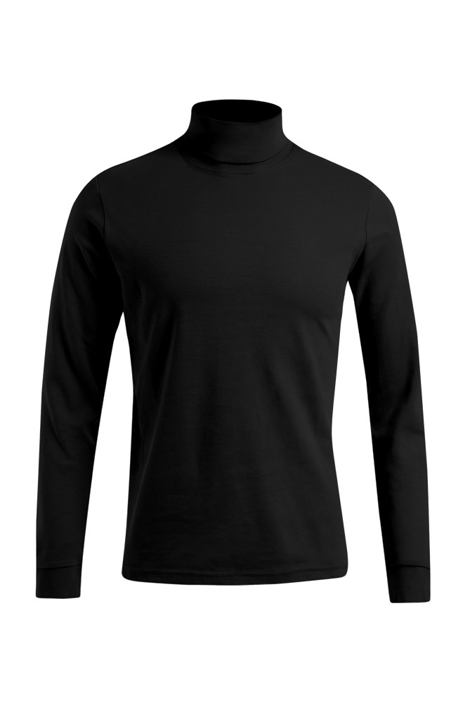 Langarm Rollkragen T-Shirt, 100 % Baumwolle, schwarz