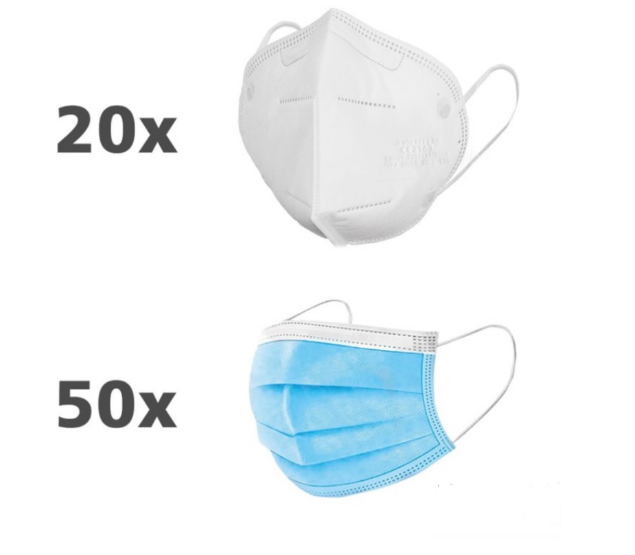 Atemschutzmaske FFP2 gefaltet - 20 Stück + 50 Mund- und Nasenmaske