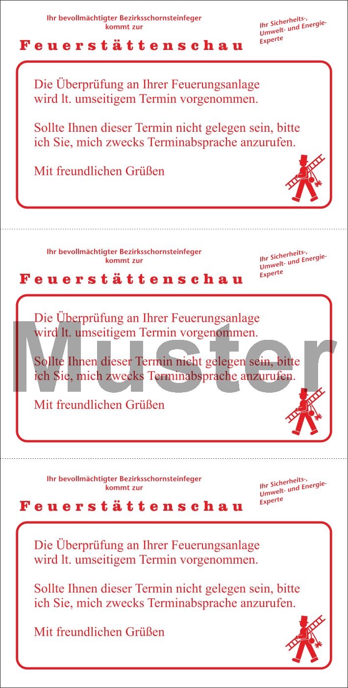 Postkarte "Benachrichtigung Feuerstättenschau"