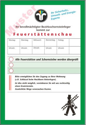 Ansagezettel "Feuerstättenschau", DIN A 6
